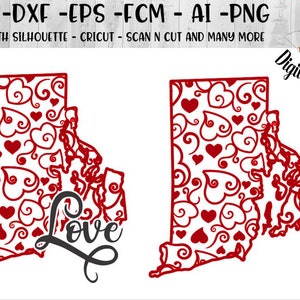 Rhode Island Valentine SVG  - dxf - png - eps - fcm - ai - Rhode Island Heart  - Rhode Island SVG - Rhode Island Valentine Design SVG