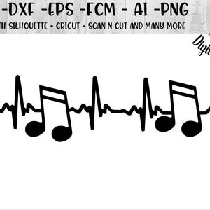 Music EKG SVG - png - dxf - fcm - eps - ai - Music heartbeat - Music Lover SVG - Music Notes Heartbeat svg