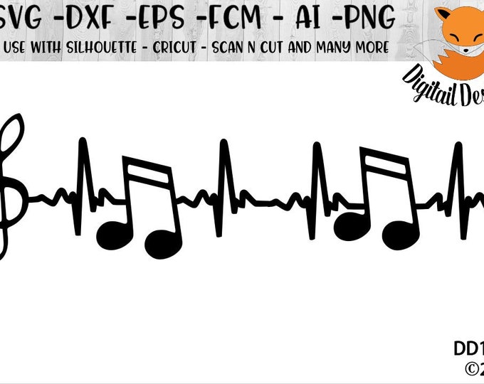 Music EKG SVG Png Dxf Fcm Eps Ai Music Heartbeat Music Lover SVG Music ...