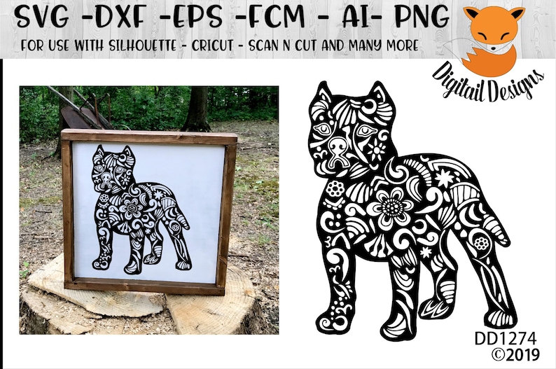 Download Zentangle Pit Bull SVG dxf eps fcm ai png cut file | Etsy