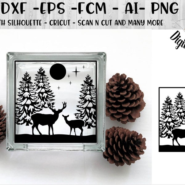 Winter Forest Scene SVG - Glass Block Cut File SVG - png - fcm - eps - dxf - ai - Cut File - Silhouette - Cricut - Christmas Scene SVG