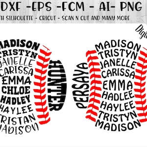 Your Custom Baseball Names Word Art SVG - png - fcm - eps - dxf - ai Cut File - Silhouette - Cricut - Scan n Cut - Coach Gift SVG