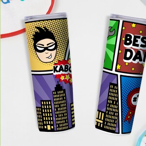 Comic Style Best Dad Ever Skinny Tumbler Design PNG