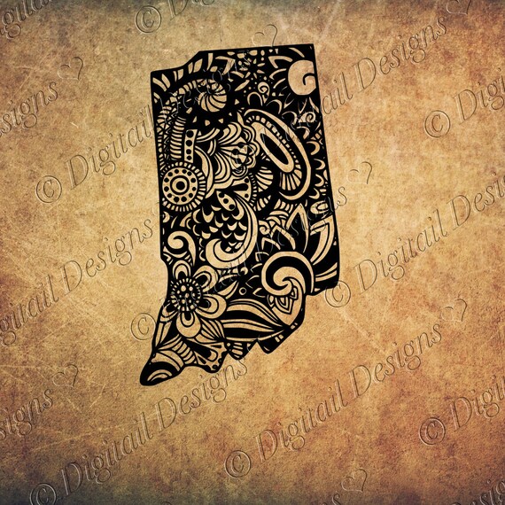 Indiana State Doodle Art Decal Zentangle Svg, Png, Dxf, Eps Cut File for Silhouette Cricut SCAL