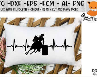 Barrel Racer EKG SVG - png - fcm - eps - dxf - ai - Cut File - Silhouette - Cricut -  Horse Rider - Horse Lover - Rodeo EKG - Rodeo svg