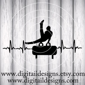 Male Gymnast EKG SVG - dxf - eps - fcm - ai - png - Cut file - Silhouette - Cricut - Scan N Cut - Gymnast EKG - Pommel Horse Heartbeat svg