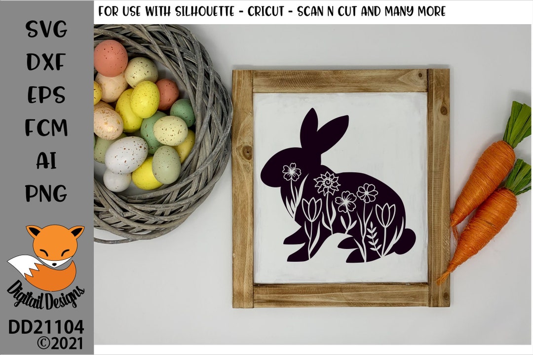 Floral Easter Bunny Design - SVG - Dxf- Eps - Fcm - Ai - Laser Cut ...