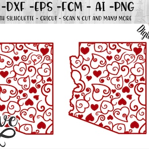 Valentine Arizona SVG - png - fcm - eps - dxf - ai - Silhouette - Cricut - Doodle Art Arizona - Arizona Love Cut File - State Love