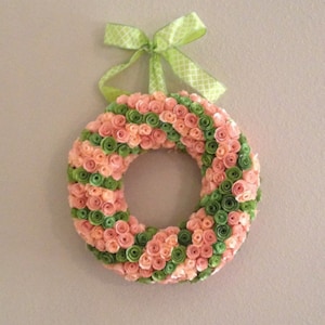 Paper flowers/Pink paper flowers, green paper flowers/nursery paper flowers/pink and green paper flower wreath/paper flower wreath/paper