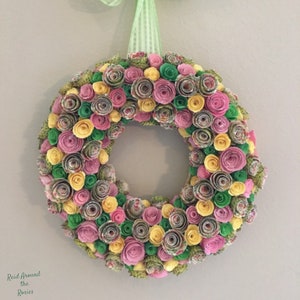Paper flowers/Pink paper flowers/yellow paper flowers/ green paper flowers/Pastels paper flower wreath/paper flower wreath/paper wreath