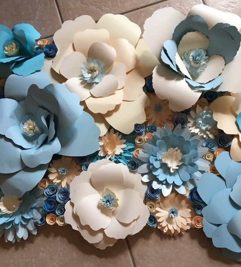Paper Flowers /large Blue Paper Flowers/large Ivory Paper Etsy