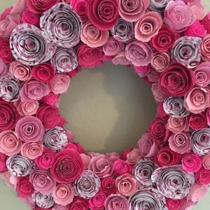 Paper flowers/Breast Cancer Awareness wreath/Survivor paper wreath/pink paper flowers/pink ribbon paper flowers/pink paper wreath