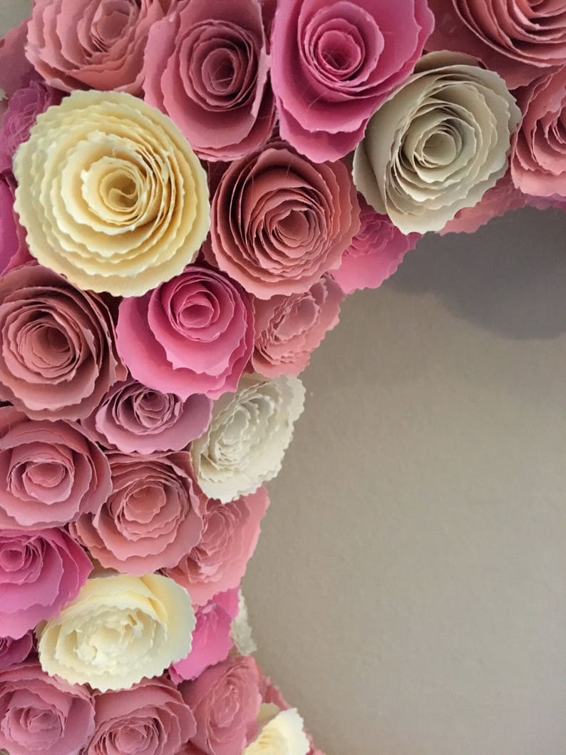 Paper heart wreath/large paper heart/pink paper flowers/cream paper flowers/butter cream paper flowers/paper heart decor/large paper flowers image 6