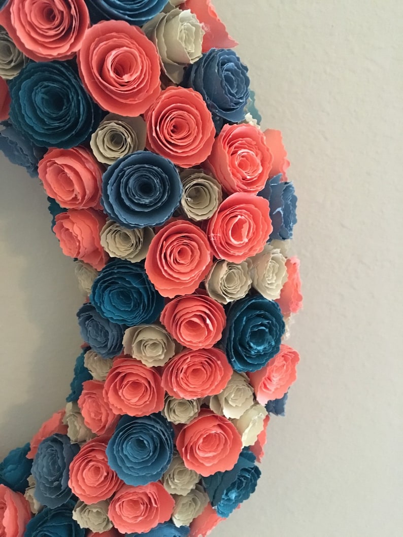 Paper flowersTangerine flowerscoral flowersteal flowerscream flowerscoral and teal paper flower wreath