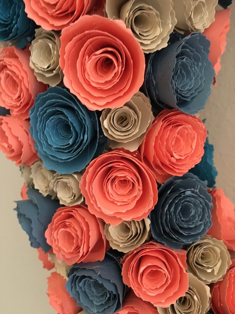 Paper flowersTangerine flowerscoral flowersteal flowerscream flowerscoral and teal paper flower wreath