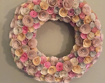 Paper flower wreath/cream paper flowers/ivory paper flowers/eggshell paper flowers/pink paper flowers/cream and pink paper/paper flowers