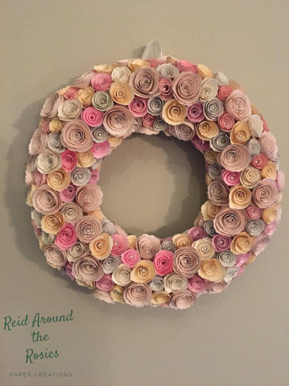 Paper flower wreath/cream paper flowers/ivory paper flowers/eggshell paper flowers/pink paper flowers/cream and pink paper/paper flowers