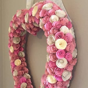 Paper heart wreath/large paper heart/pink paper flowers/cream paper flowers/butter cream paper flowers/paper heart decor/large paper flowers image 7