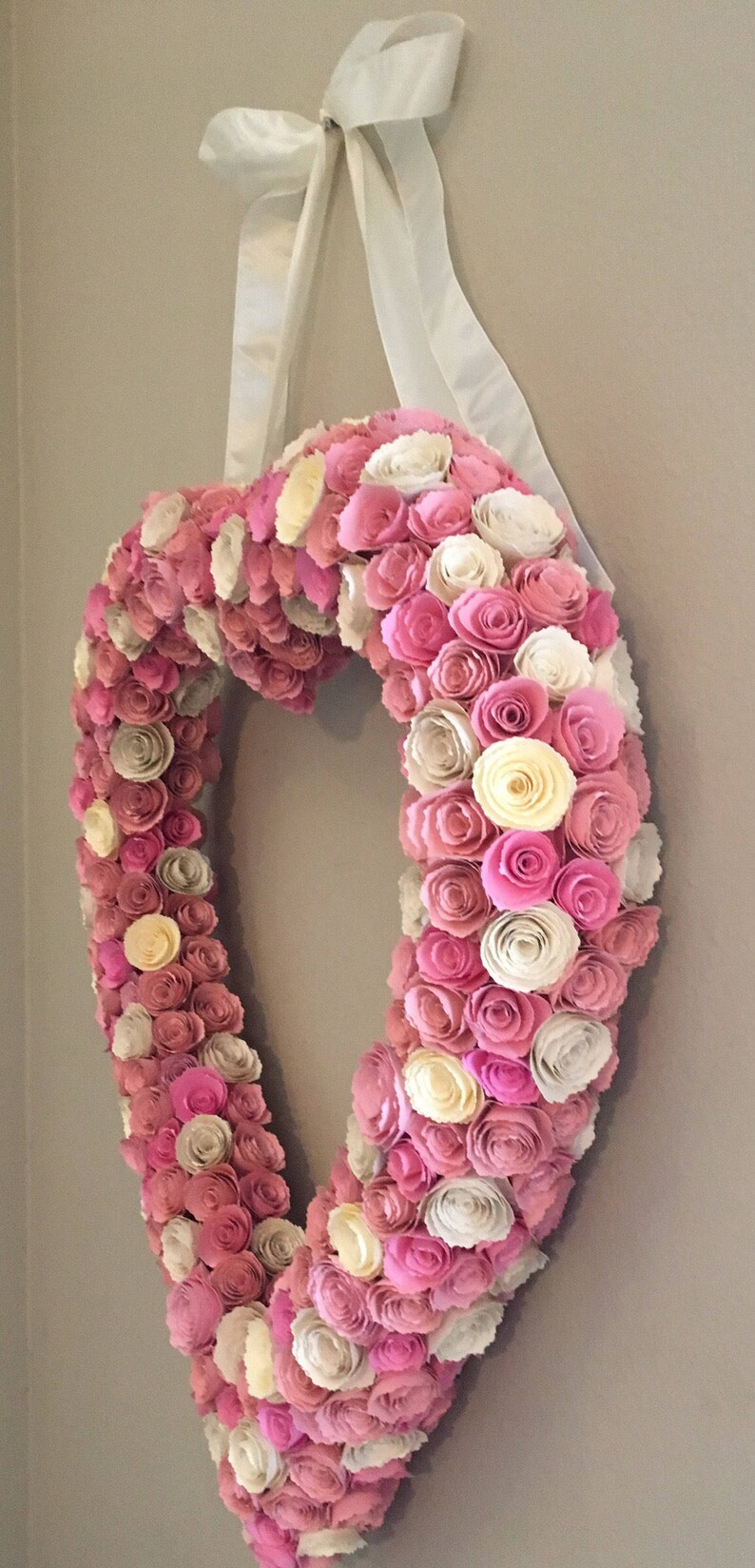 Paper heart wreath/large paper heart/pink paper flowers/cream paper flowers/butter cream paper flowers/paper heart decor/large paper flowers image 7