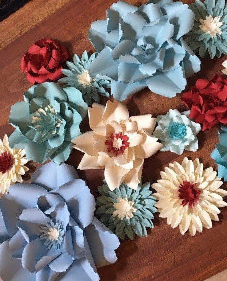 Paper Flowers /large Blue Paper Flowers/large Ivory Paper Etsy
