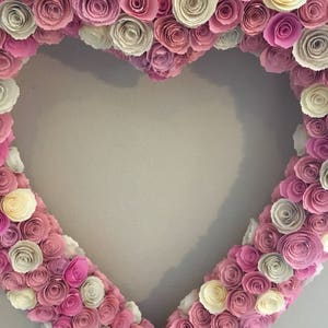 Paper heart wreath/large paper heart/pink paper flowers/cream paper flowers/butter cream paper flowers/paper heart decor/large paper flowers image 2