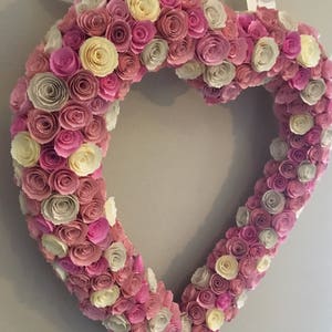 Paper heart wreath/large paper heart/pink paper flowers/cream paper flowers/butter cream paper flowers/paper heart decor/large paper flowers image 5
