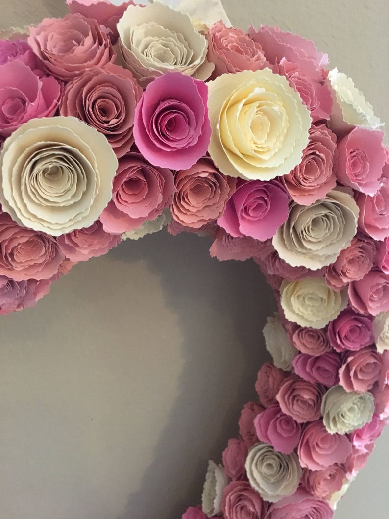 Paper heart wreath/large paper heart/pink paper flowers/cream paper flowers/butter cream paper flowers/paper heart decor/large paper flowers image 10