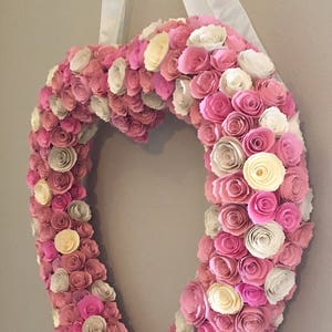 Paper heart wreath/large paper heart/pink paper flowers/cream paper flowers/butter cream paper flowers/paper heart decor/large paper flowers image 3