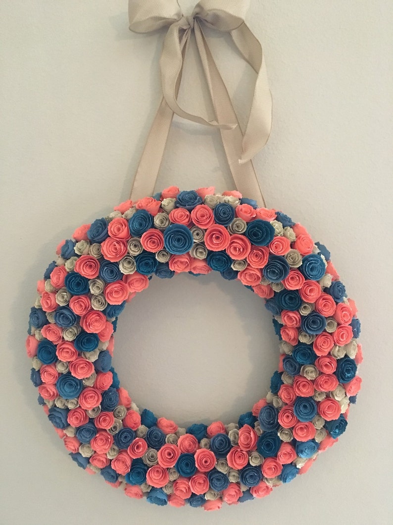 Paper flowersTangerine flowerscoral flowersteal flowerscream flowerscoral and teal paper flower wreath