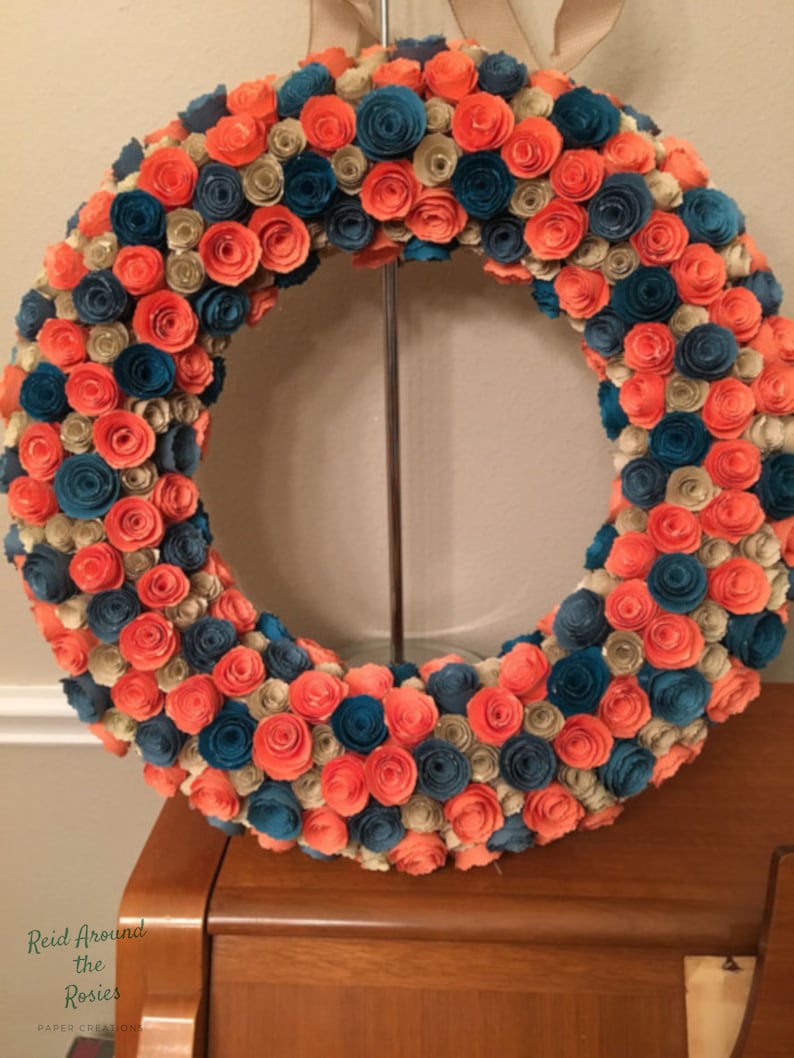 Paper flowersTangerine flowerscoral flowersteal flowerscream flowerscoral and teal paper flower wreath