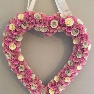 Paper heart wreath/large paper heart/pink paper flowers/cream paper flowers/butter cream paper flowers/paper heart decor/large paper flowers image 9