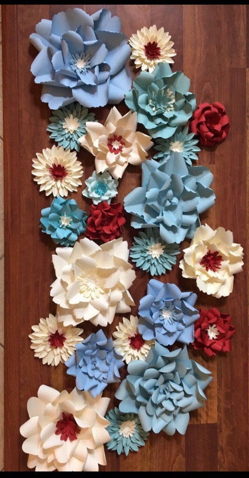 Paper Flowers /large Blue Paper Flowers/large Ivory Paper Etsy