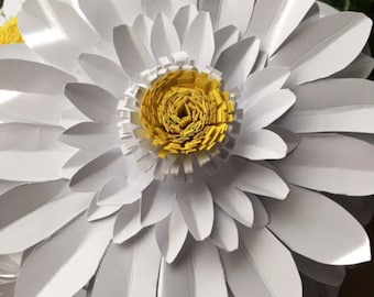 Paper flowers/white paper daisies /yellow paper center/stemmed paper flowers/paper daisy decor/white daisy paper flowers/paper flower decor