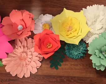 Paper flowers/Large paper flowers/tropical paper flower/pink paper flower/paper leaves/green paper flowers/white paper flowers/paper wall