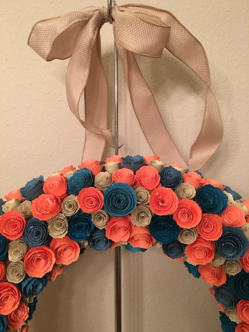Paper flowersTangerine flowerscoral flowersteal flowerscream flowerscoral and teal paper flower wreath