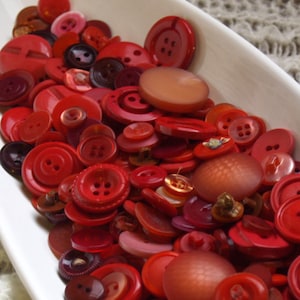 Red buttons lot, bulk supplies vintage and new kids crafts sewing and art 100 ruby garnet apple buttons collection play display bowl filler