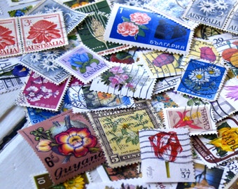Flower stamps vintage postage lot of 30 plant botanical floral crafting collage art scrapbook embelisments used old stamps herbal