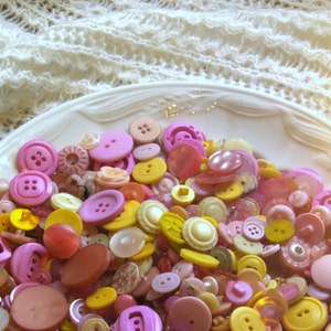 Pink Buttons lot, 100 vintage and new, valentines love, kids crafts sewing and art, hot pink button collection play sort count learning toy image 3