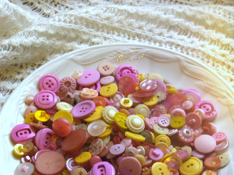 Pink Buttons lot, 100 vintage and new, valentines love, kids crafts sewing and art, hot pink button collection play sort count learning toy image 3