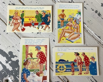 Vintage funny postcards lot, artist Davo Comicard Cute humour, unused postcard lot for postcrossing, letter writing or collecting