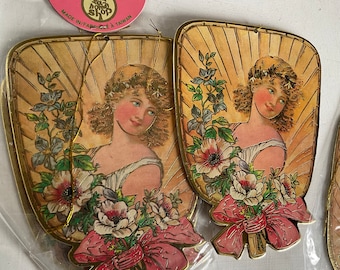 Goldrand Papier Wand Ornamente Eatons Verpackung Viktorian Bilder echt Vintage Die Cut Karte Dekorationen Warm Pink Rose Fan Girl Boy