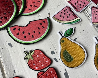 New cute Fruit iron on patch, strawberry watermelon slice bite yellow pear, fruit salad, fruity sweet badge for Jeans jacket, kids, backpack