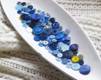 Blue buttons lot bulk supplies vintage and new kids crafts sewing and art, 100 blue teal lapis buttons collection play display bowl filler