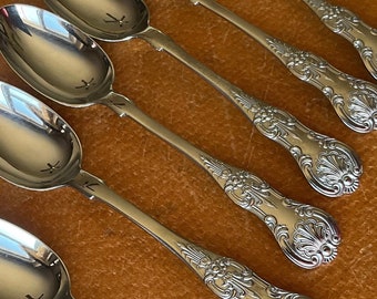 John Round and Son tea spoons set 6 silver plated Queens Pattern 6” Hallmarked pre-1897 JR&S Crown BP British Plate 1800s English flatware