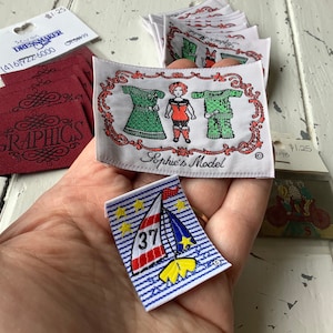 90s nostalgic patches, bicycle sailboat doll, woven label appliqués for Jean jacket, hat, face mask, t shirt or jeans, new old stock