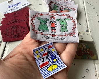 90s nostalgic patches, bicycle sailboat doll, woven label appliqués for Jean jacket, hat, face mask, t shirt or jeans, new old stock