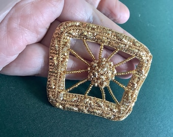 Gold bullion and beaded epaulette shoulder patch flashy glam Prince style appliqués for wool coat shoulders, Jean jacket, new old stock