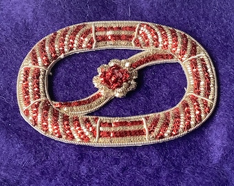 Red and Gold patch, metallic embroidered bullion appliqués for Purse, hat, jacket, wool coat lapels, shoulder epaulettes sew on bling sari