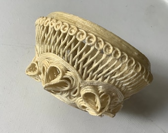 Cesta de cordas de arte popular tigela de fio artesanal mache envolto prato de doces rendado fino potpourri sálvia ervas suporte de bugiganga prato de joias