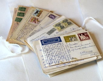 Used postcards 12 pc — vintage handwritten messages to family, friends, addresses and used stamps, use for junk journal, wedding, home decor